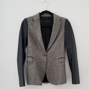 Tweed Leather Sleeves Blazer Jacket